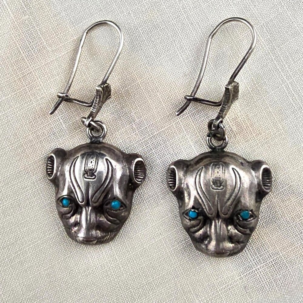 Sterling Silver Egyptian Sekhmet Bastet Cat Earrings Marked